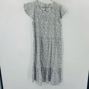 Lucky Brand Short Sleeve Floral Midi Dress Light Blue Size Medium